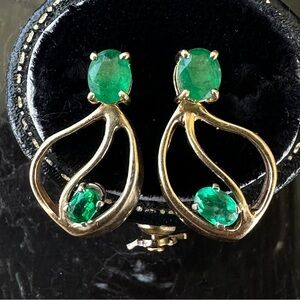 Awesome Natural Emerald 14k Yellow Gold Stud Dangle 2 in 1 Conversion Earrings